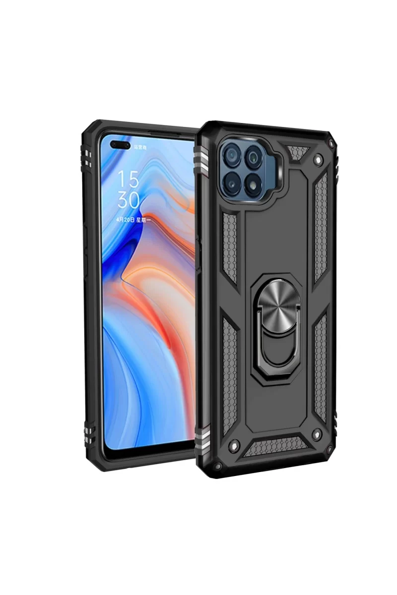 Newface Oppo Reno 4 Lite Kılıf Sofya Yüzüklü Silikon Kapak - Siyah