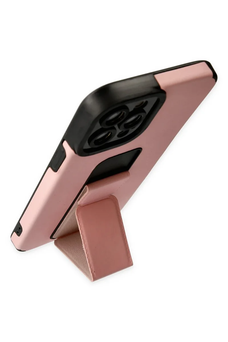 Newface iPhone 12 Pro Max Kılıf Mega Standlı Silikon - Pudra