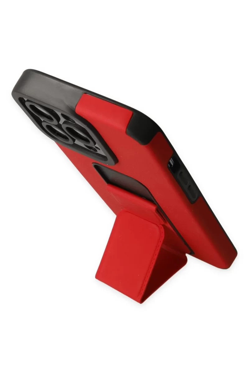 Newface iPhone 13 Pro Kılıf Mega Standlı Silikon - Kırmızı