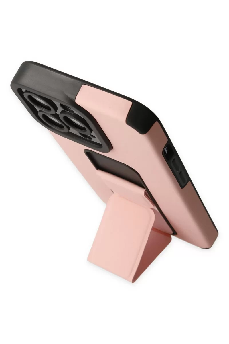 Newface iPhone 13 Pro Max Kılıf Mega Standlı Silikon - Pudra