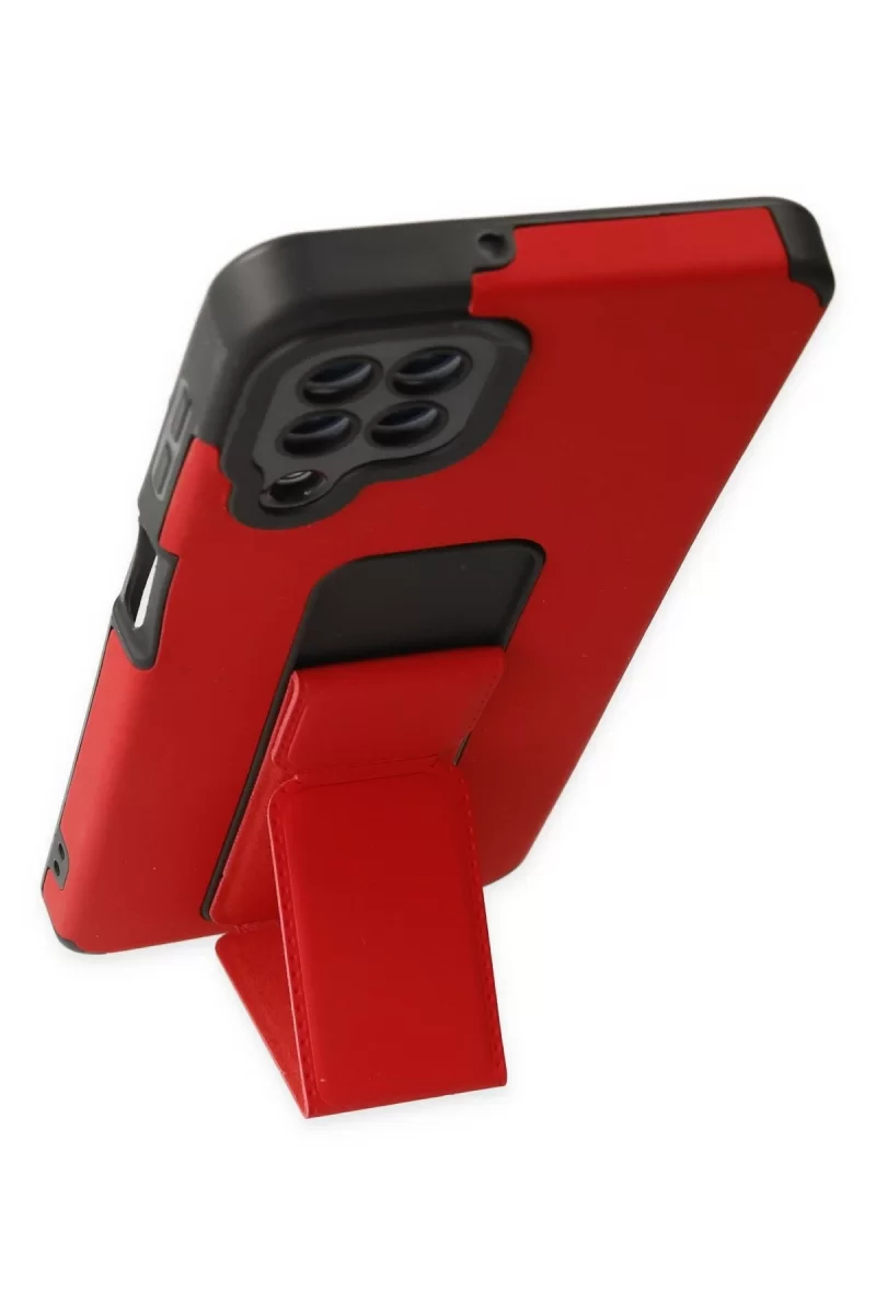 Newface Samsung Galaxy A22 Kılıf Mega Standlı Silikon - Kırmızı