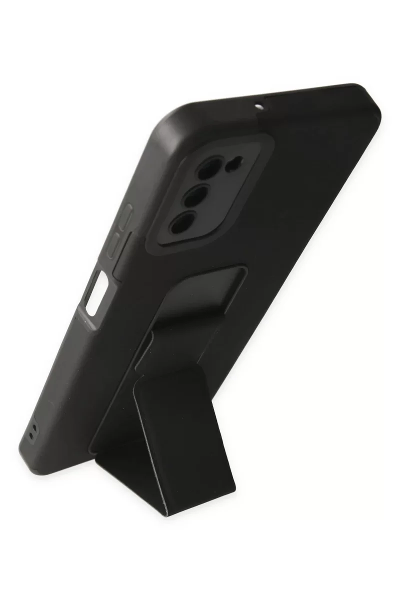 Newface Samsung Galaxy A03S Kılıf Mega Standlı Silikon - Siyah