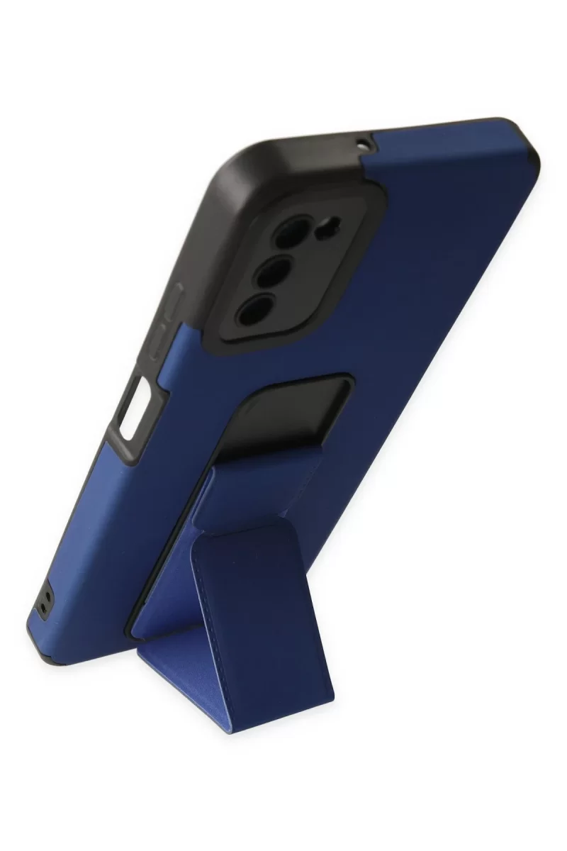 Newface Samsung Galaxy A03S Kılıf Mega Standlı Silikon - Mavi