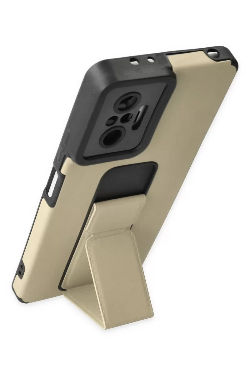 Newface Xiaomi Redmi Note 10 Pro Kılıf Mega Standlı Silikon - Gold