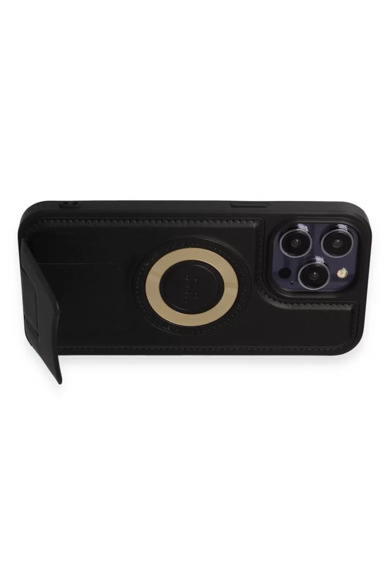 Newface iPhone 14 Pro Kılıf Merkür Magneticsafe Standlı Kapak - Siyah