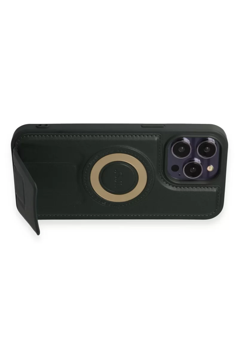 Newface iPhone 14 Pro Kılıf Merkür Magneticsafe Standlı Kapak - Koyu Yeşil