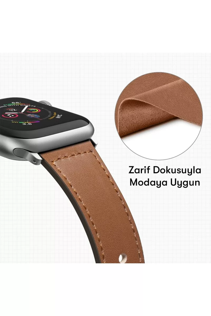 Newface Apple Watch 42mm KR415 Luaz Deri Kordon - Beyaz