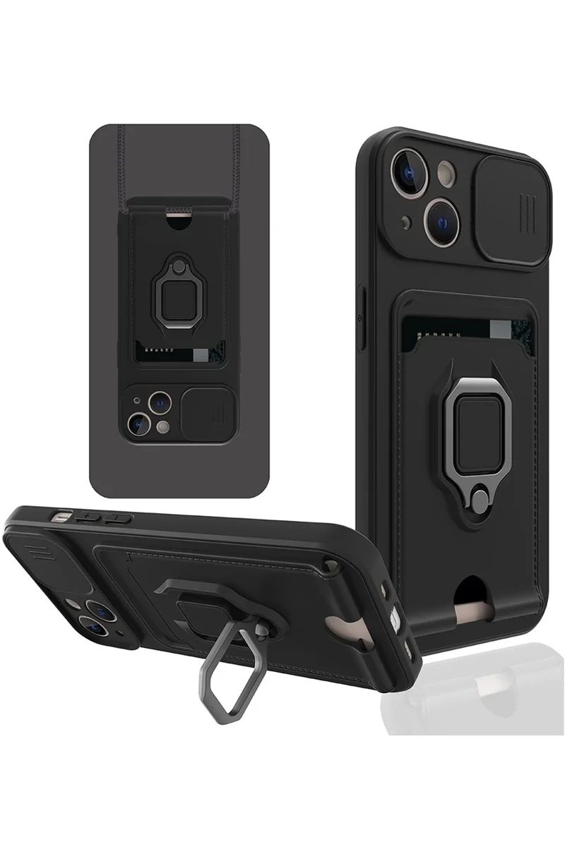 Newface iPhone 14 Plus Kılıf Zuma Kartvizitli Yüzüklü Silikon - Siyah