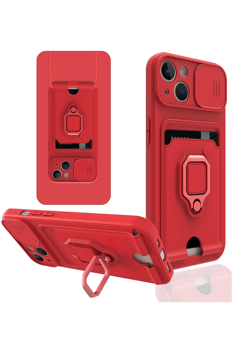 Newface iPhone 14 Plus Kılıf Zuma Kartvizitli Yüzüklü Silikon - Kırmızı