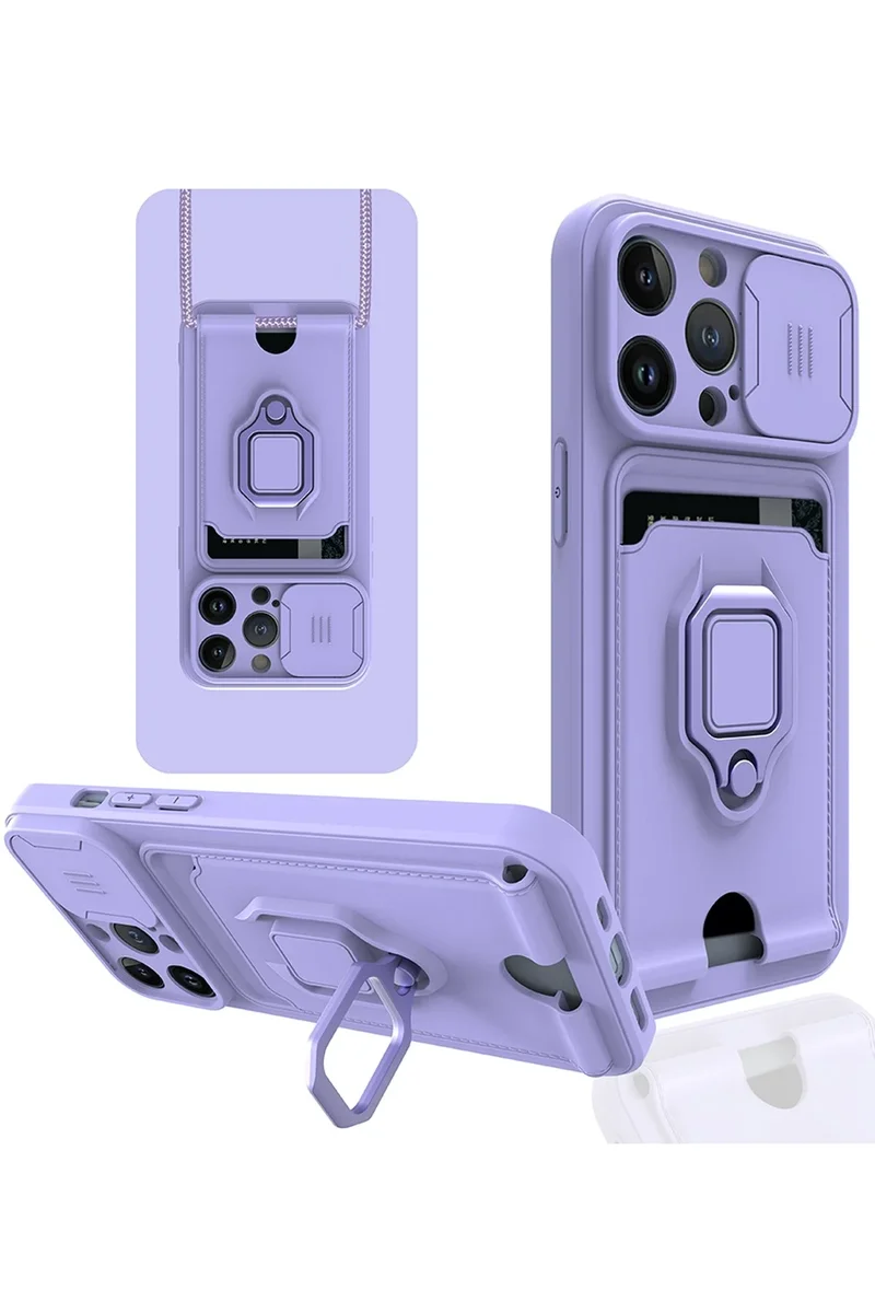 Newface iPhone 14 Pro Max Kılıf Zuma Kartvizitli Yüzüklü Silikon - Lila