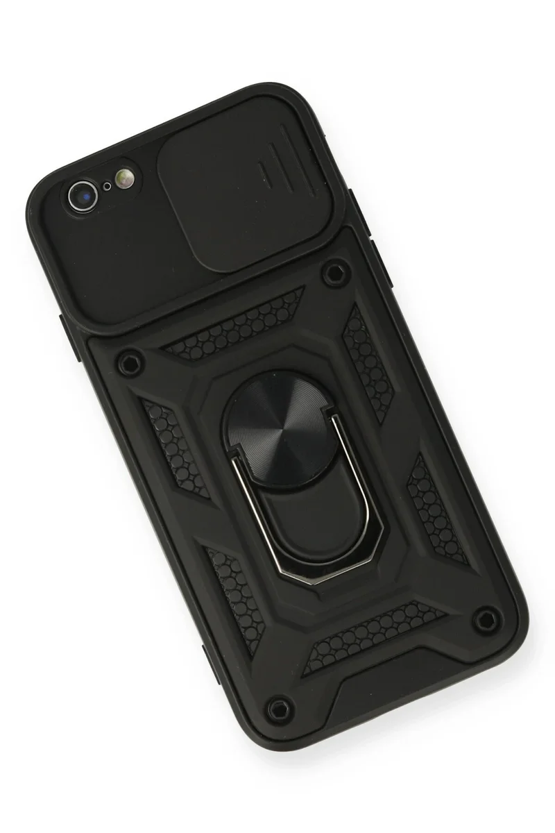 Newface iPhone 6 Kılıf Pars Lens Yüzüklü Silikon - Siyah