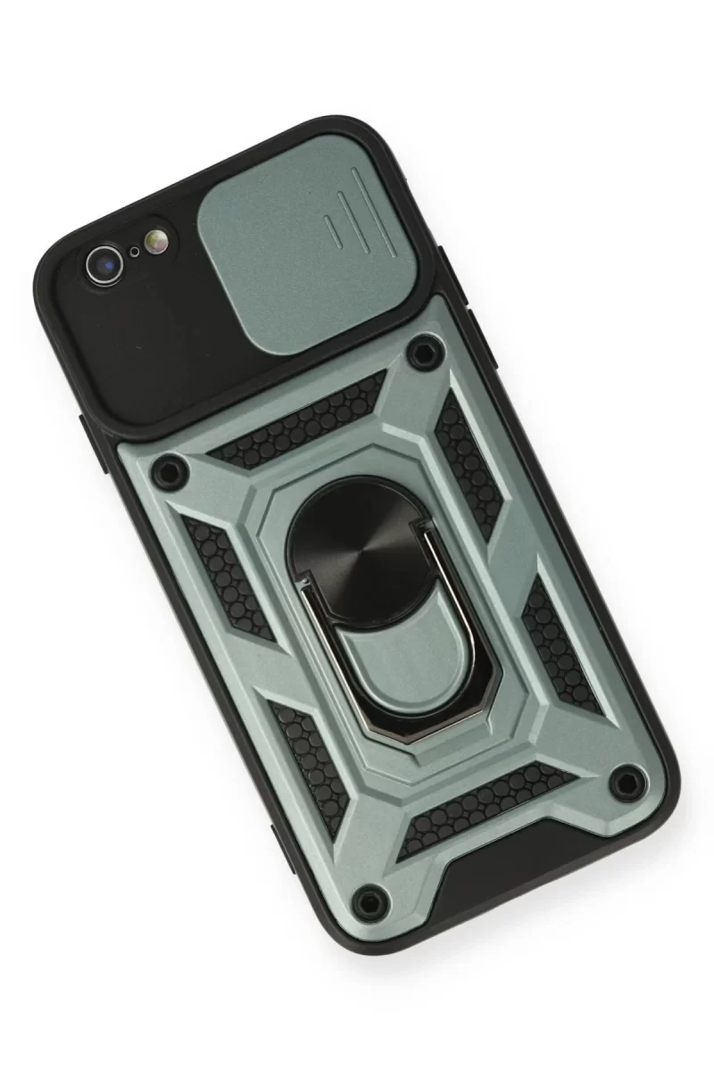 Newface iPhone 6 Kılıf Pars Lens Yüzüklü Silikon - Yeşil