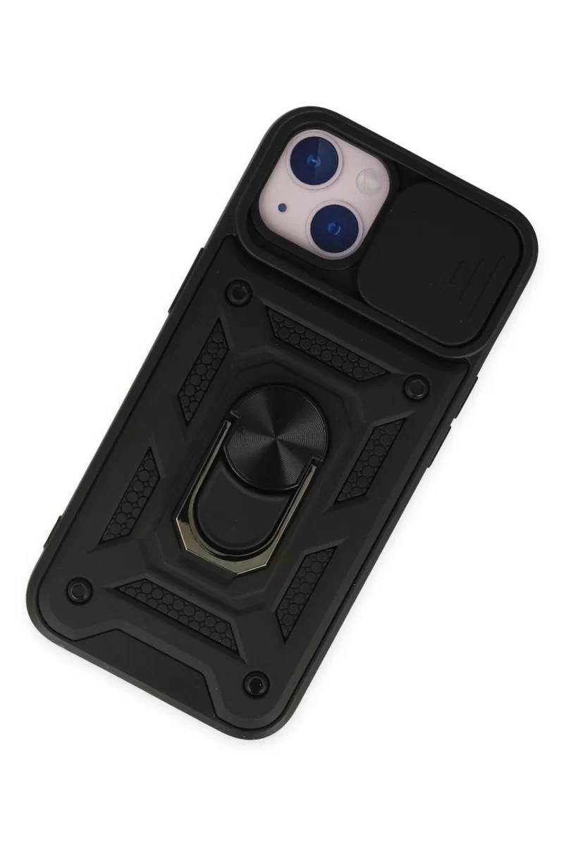 Newface iPhone 14 Kılıf Pars Lens Yüzüklü Silikon - Siyah