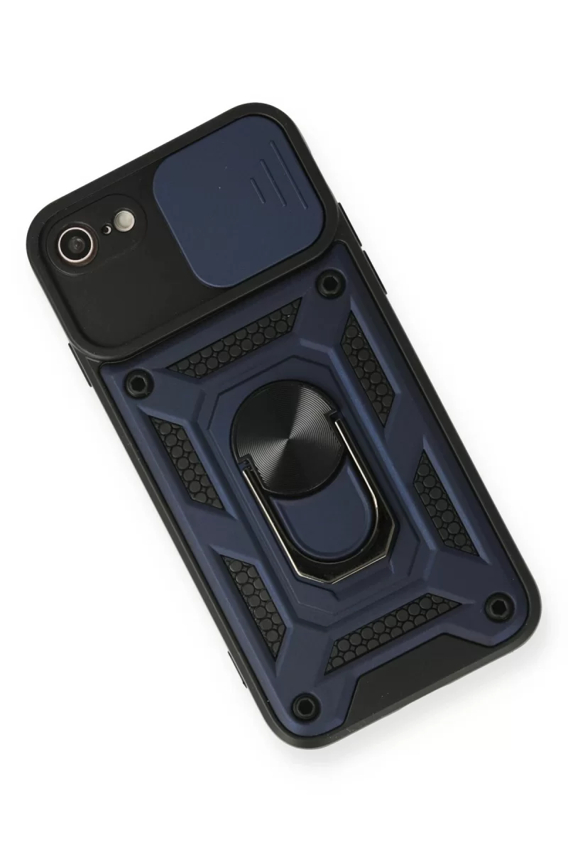 Newface iPhone 7 Kılıf Pars Lens Yüzüklü Silikon - Lacivert