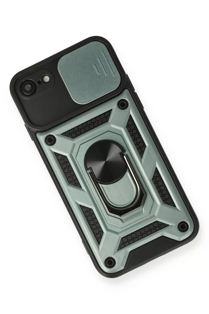 Newface iPhone 7 Kılıf Pars Lens Yüzüklü Silikon - Yeşil