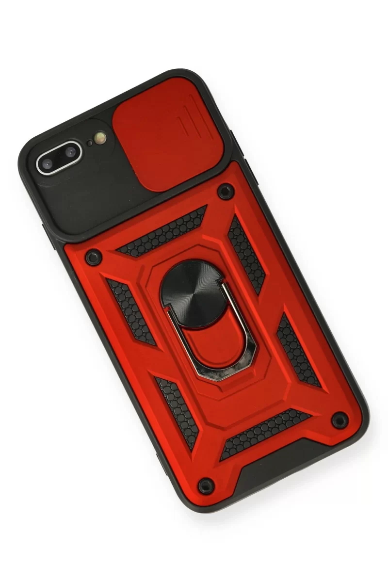 Newface iPhone 7 Plus Kılıf Pars Lens Yüzüklü Silikon - Kırmızı