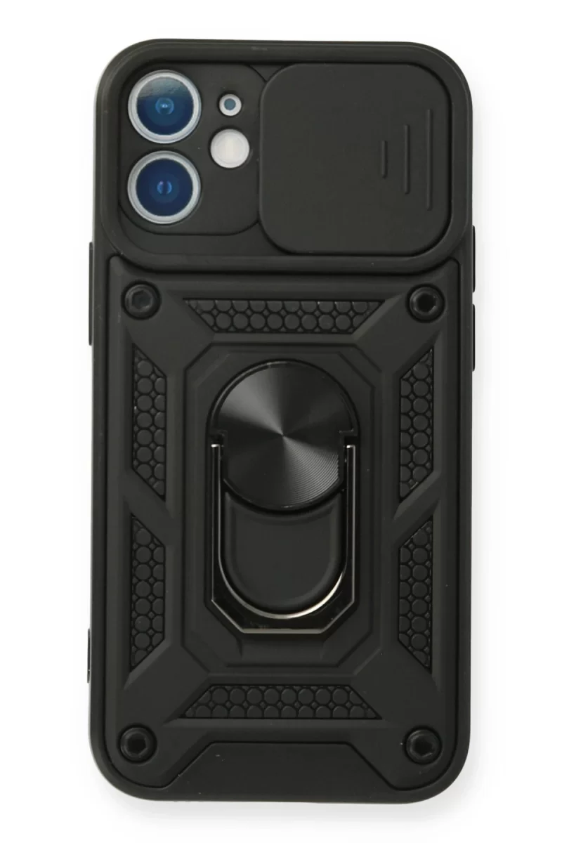 Newface iPhone 11 Kılıf Pars Lens Yüzüklü Silikon - Siyah