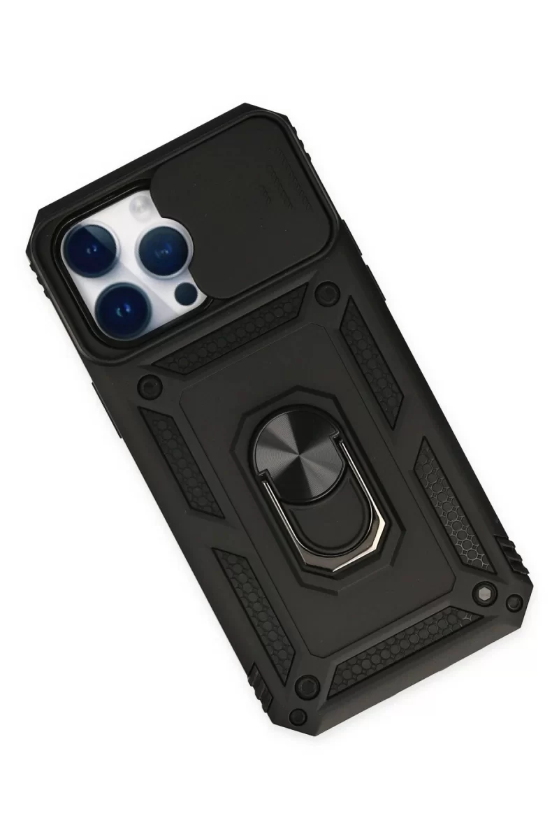 Newface iPhone 14 Pro Kılıf Pars Lens Yüzüklü Silikon - Siyah