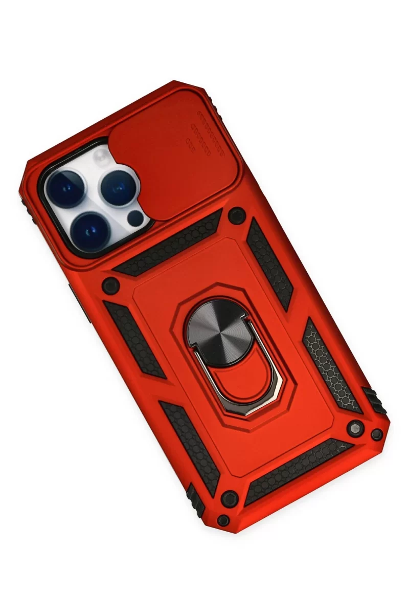 Newface iPhone 14 Pro Kılıf Pars Lens Yüzüklü Silikon - Kırmızı