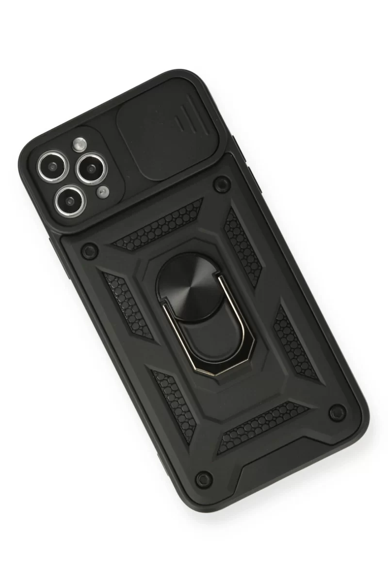 Newface iPhone 11 Pro Kılıf Pars Lens Yüzüklü Silikon - Siyah