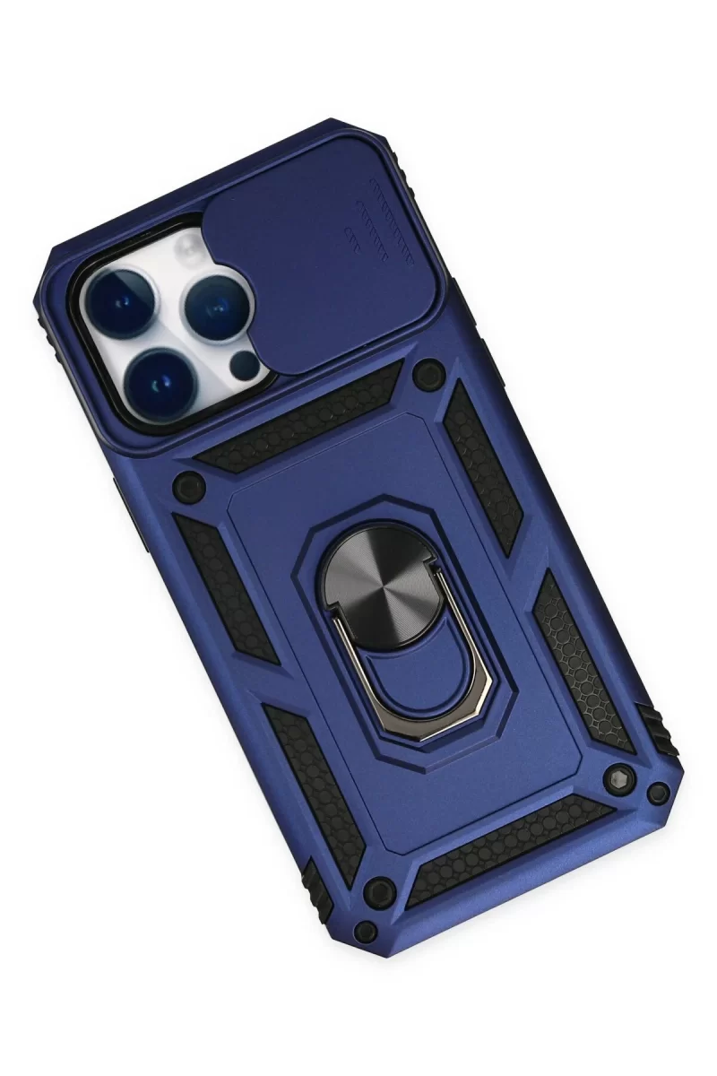 Newface iPhone 14 Pro Max Kılıf Pars Lens Yüzüklü Silikon - Lacivert