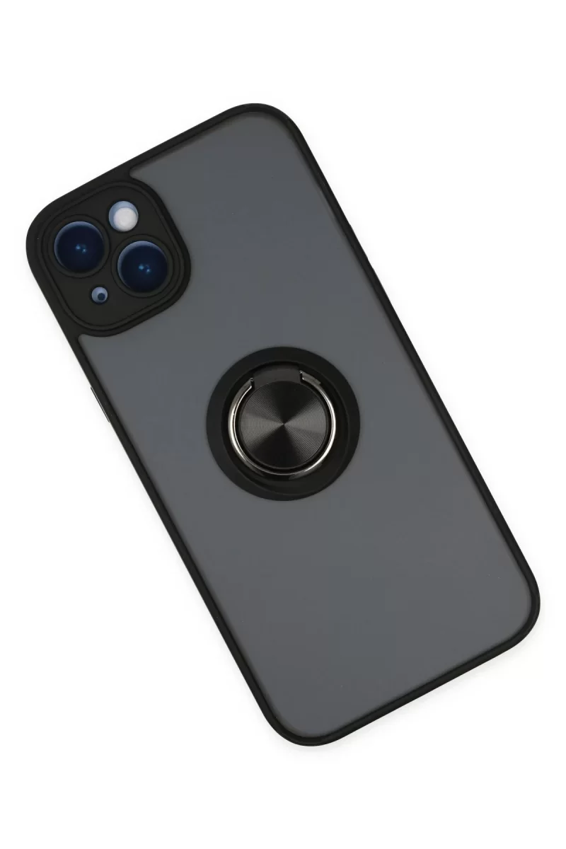 Newface iPhone 14 Kılıf Montreal Yüzüklü Silikon Kapak - Siyah