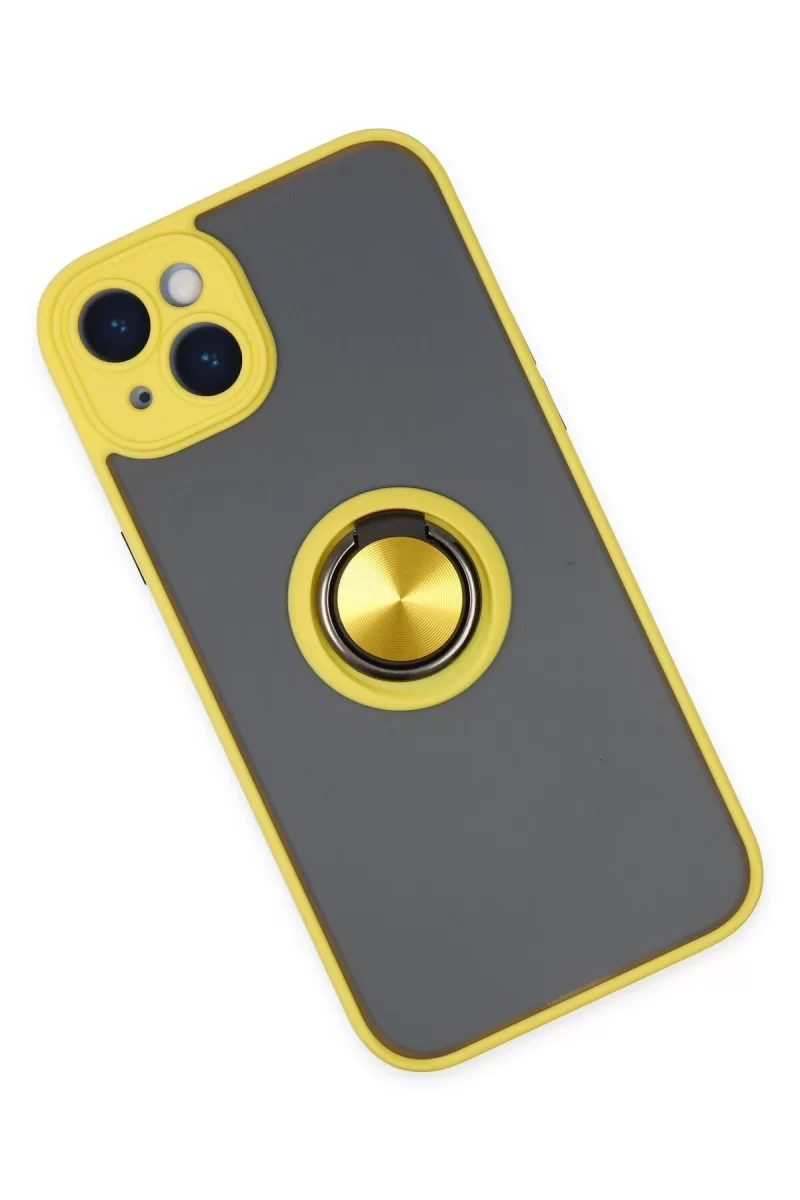 Newface iPhone 14 Kılıf Montreal Yüzüklü Silikon Kapak - Sarı
