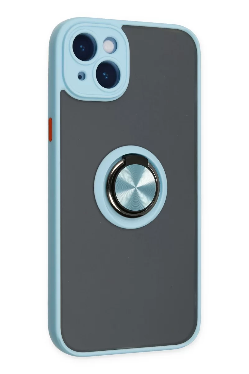 Newface iPhone 14 Kılıf Montreal Yüzüklü Silikon Kapak - Buz Mavi