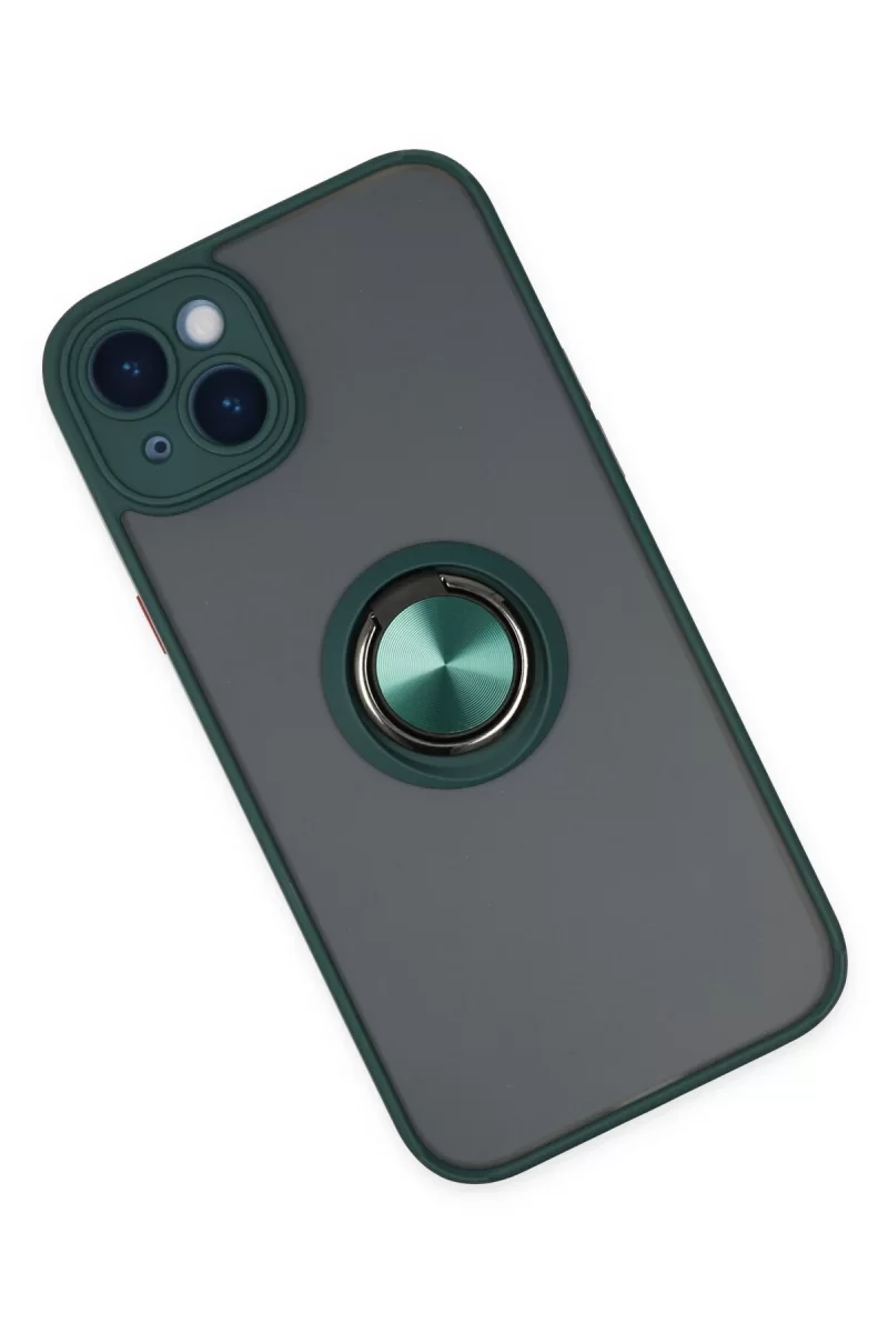 Newface iPhone 14 Kılıf Montreal Yüzüklü Silikon Kapak - Yeşil