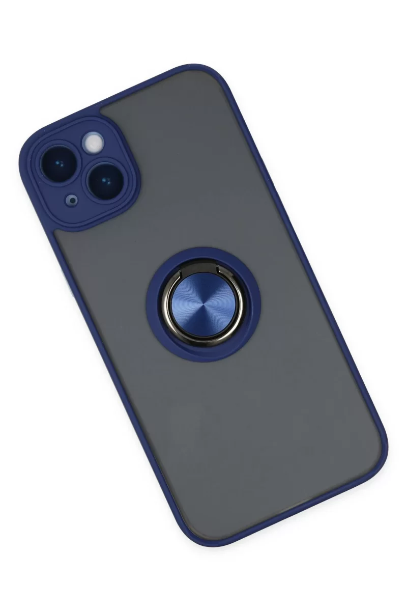 Newface iPhone 14 Kılıf Montreal Yüzüklü Silikon Kapak - Lacivert