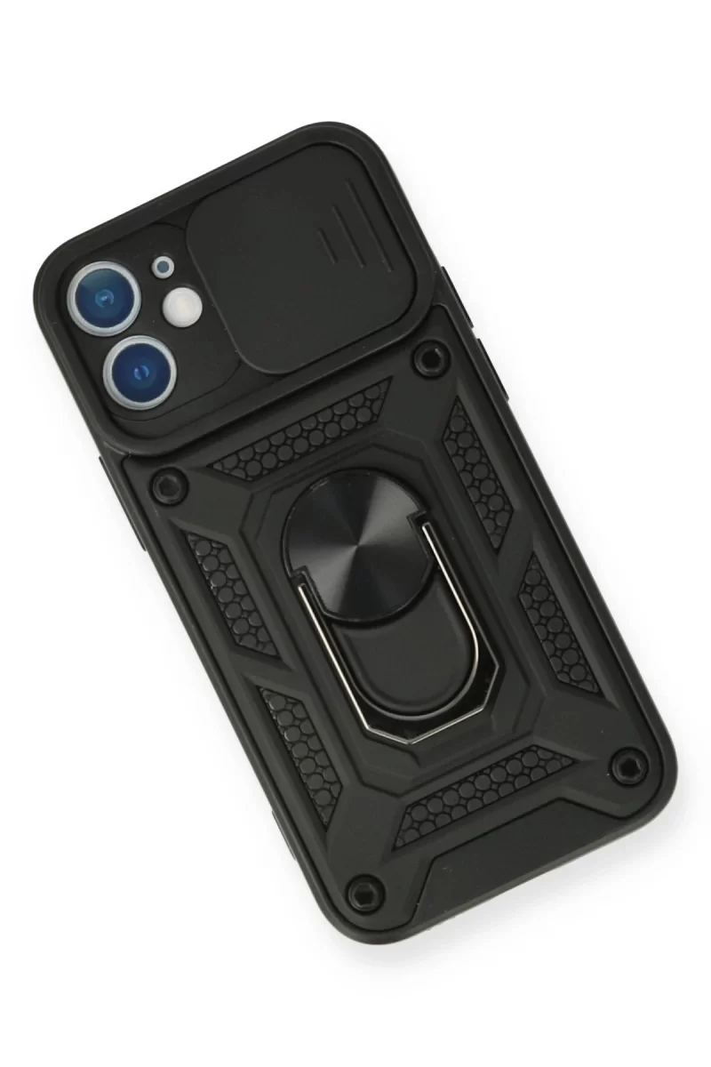 Newface iPhone 12 Mini Kılıf Pars Lens Yüzüklü Silikon - Siyah