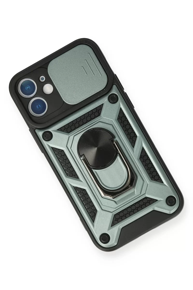 Newface iPhone 12 Mini Kılıf Pars Lens Yüzüklü Silikon - Yeşil