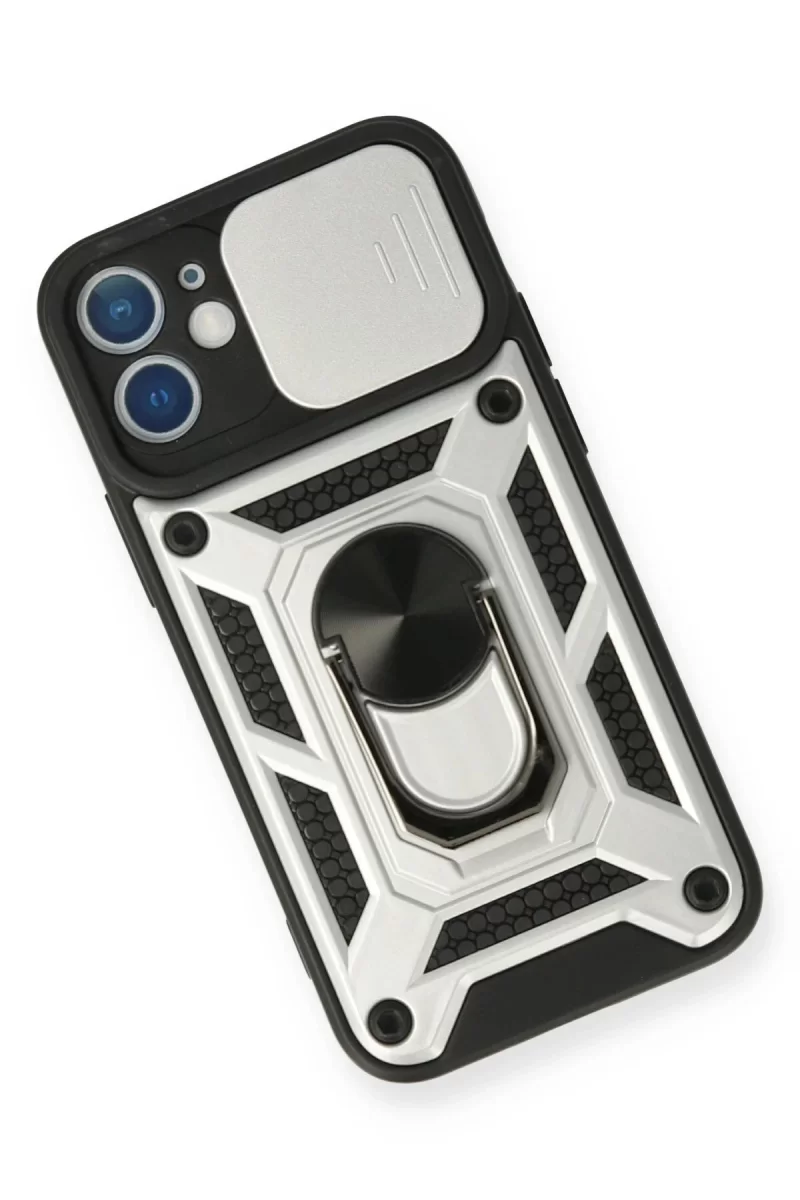 Newface iPhone 12 Mini Kılıf Pars Lens Yüzüklü Silikon - Gümüş