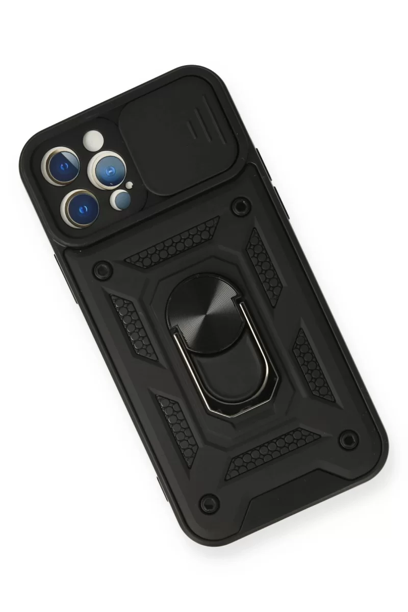 Newface iPhone 12 Pro Kılıf Pars Lens Yüzüklü Silikon - Siyah