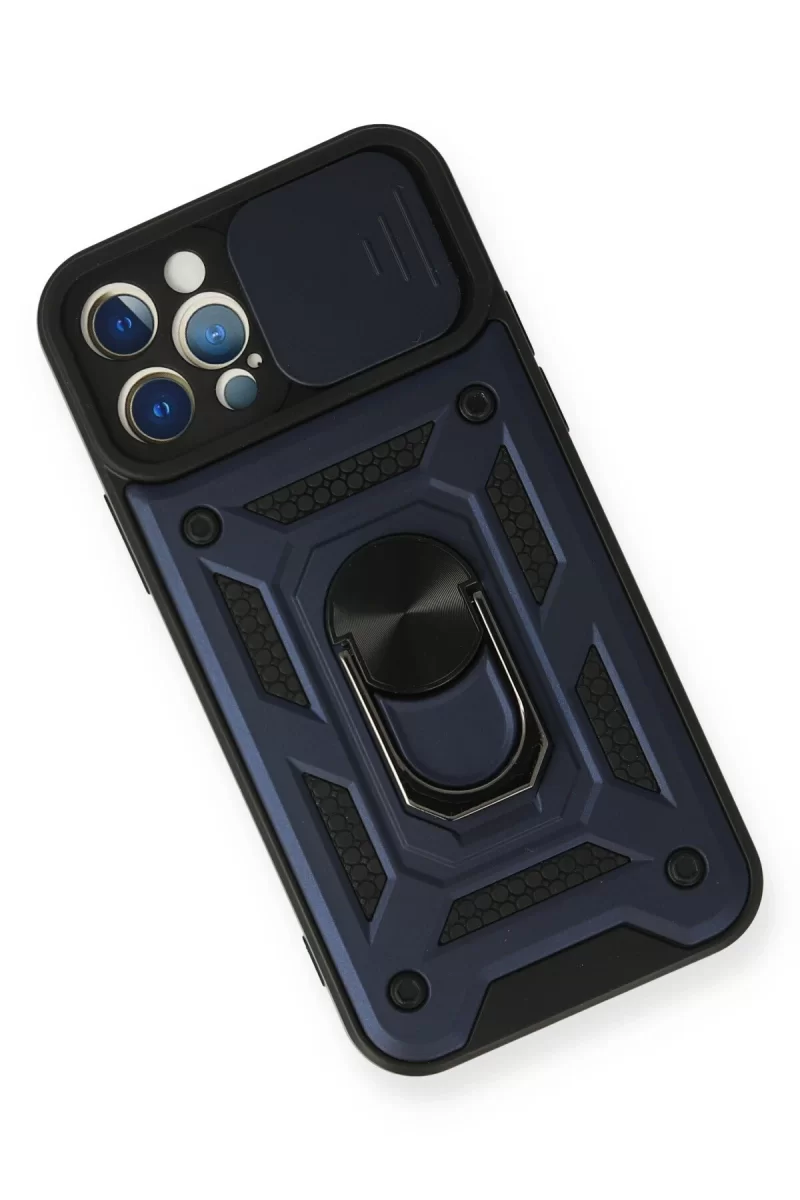 Newface iPhone 12 Pro Kılıf Pars Lens Yüzüklü Silikon - Lacivert