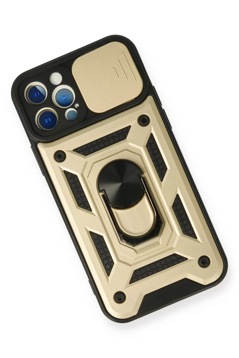 Newface iPhone 12 Pro Kılıf Pars Lens Yüzüklü Silikon - Gold