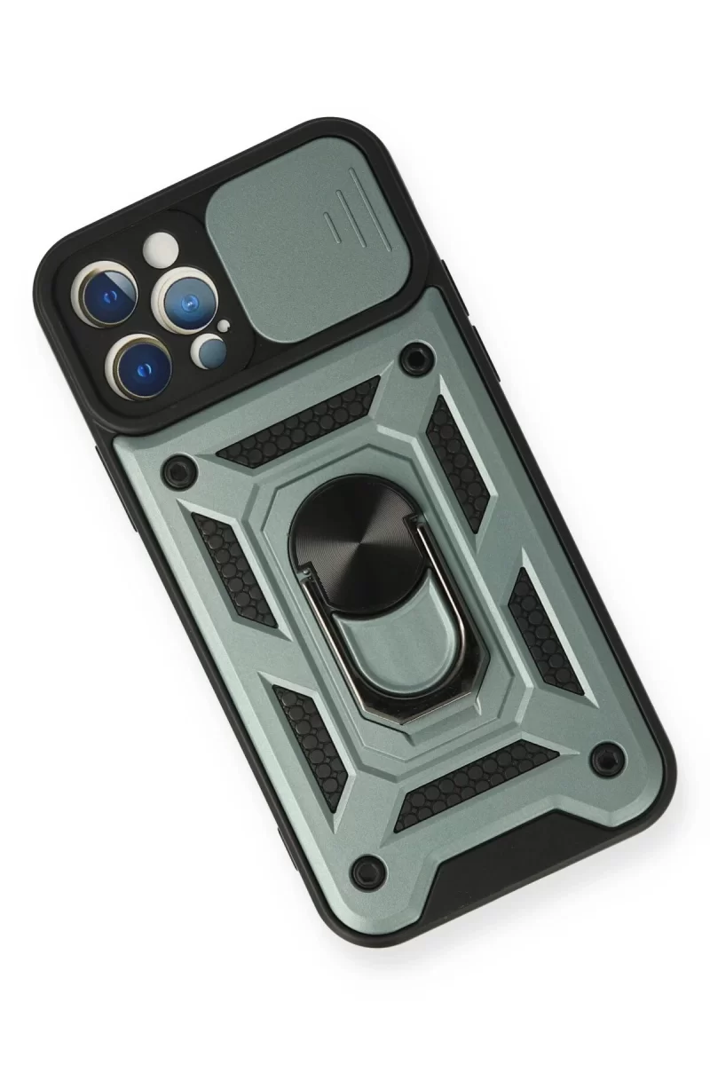 Newface iPhone 12 Pro Kılıf Pars Lens Yüzüklü Silikon - Yeşil