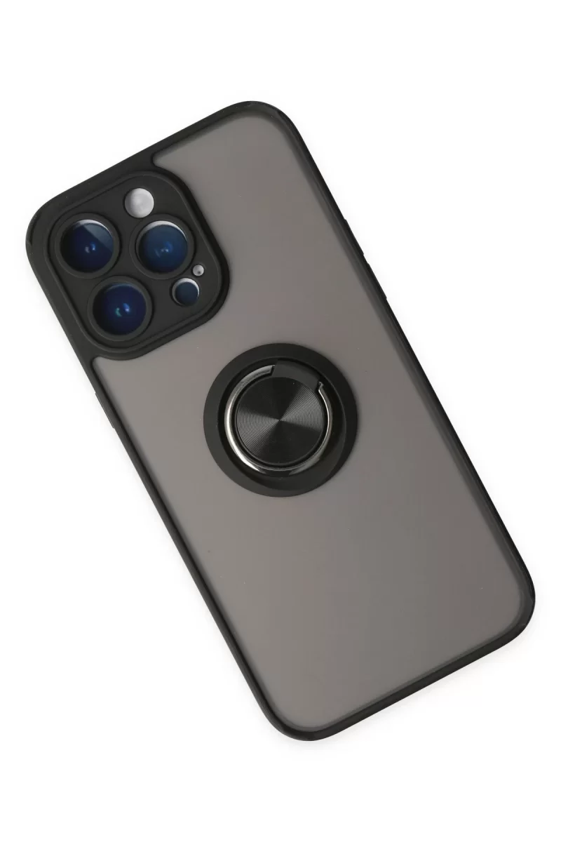 Newface iPhone 14 Pro Kılıf Montreal Yüzüklü Silikon Kapak - Siyah