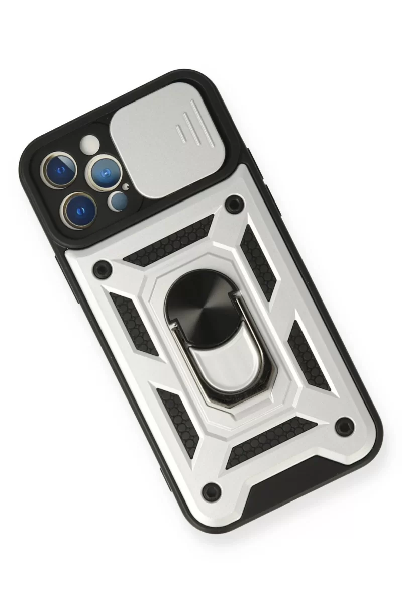 Newface iPhone 12 Pro Kılıf Pars Lens Yüzüklü Silikon - Gümüş