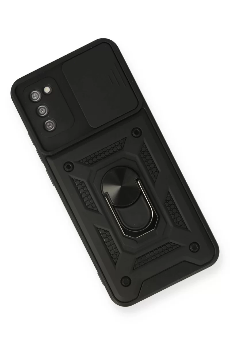 Newface Samsung Galaxy A02S Kılıf Pars Lens Yüzüklü Silikon - Siyah