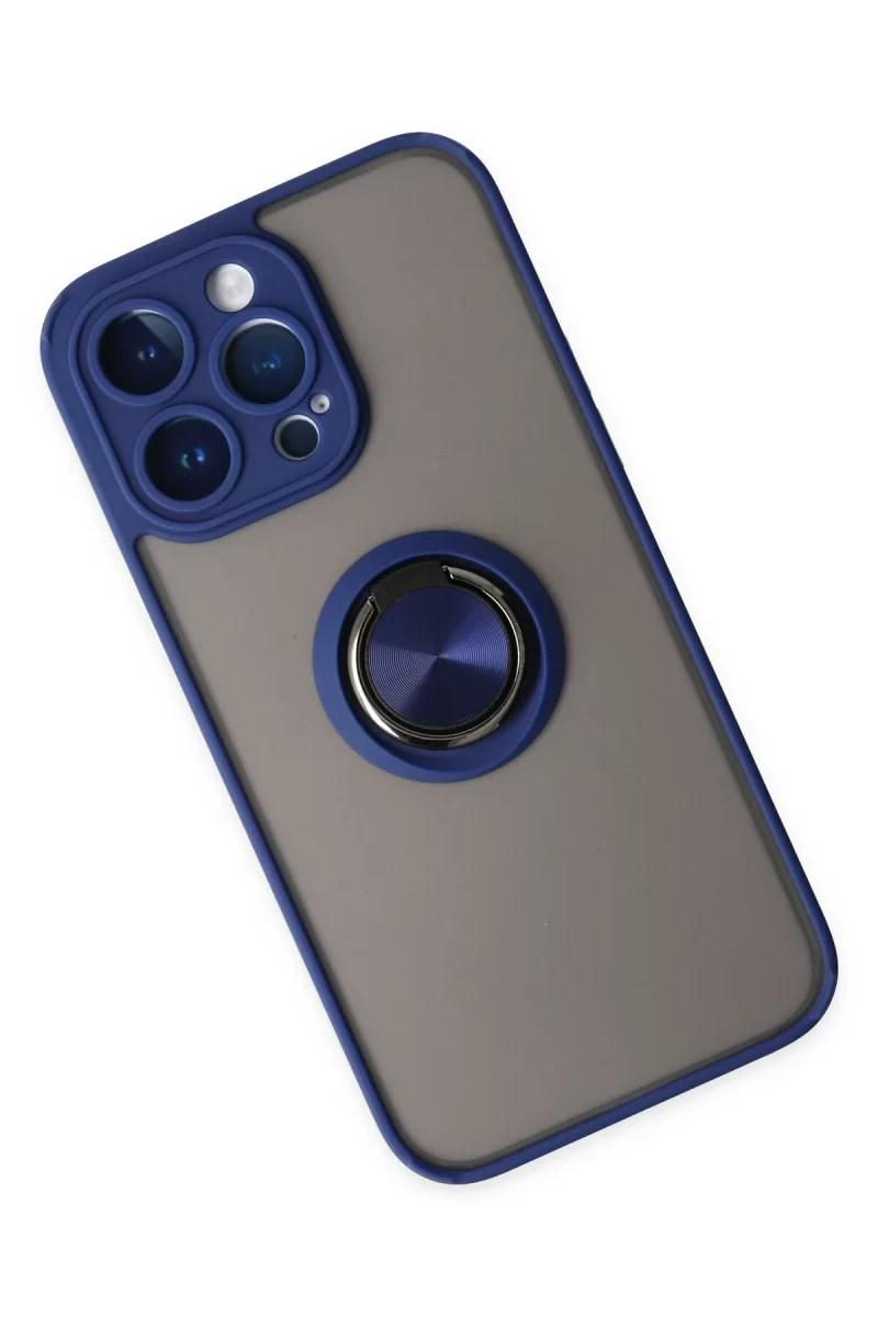 Newface iPhone 14 Pro Kılıf Montreal Yüzüklü Silikon Kapak - Lacivert