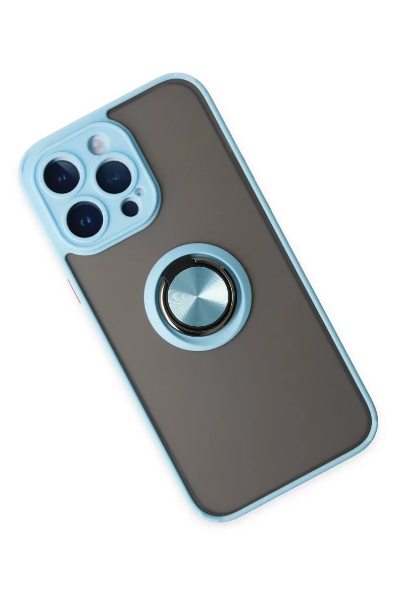 Newface iPhone 14 Pro Max Kılıf Montreal Yüzüklü Silikon Kapak - Buz Mavi