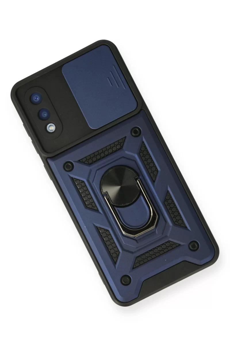 Newface Samsung Galaxy A02 Kılıf Pars Lens Yüzüklü Silikon - Lacivert