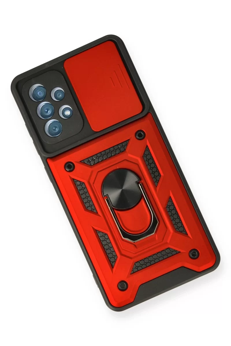 Newface Samsung Galaxy A32 Kılıf Pars Lens Yüzüklü Silikon - Kırmızı