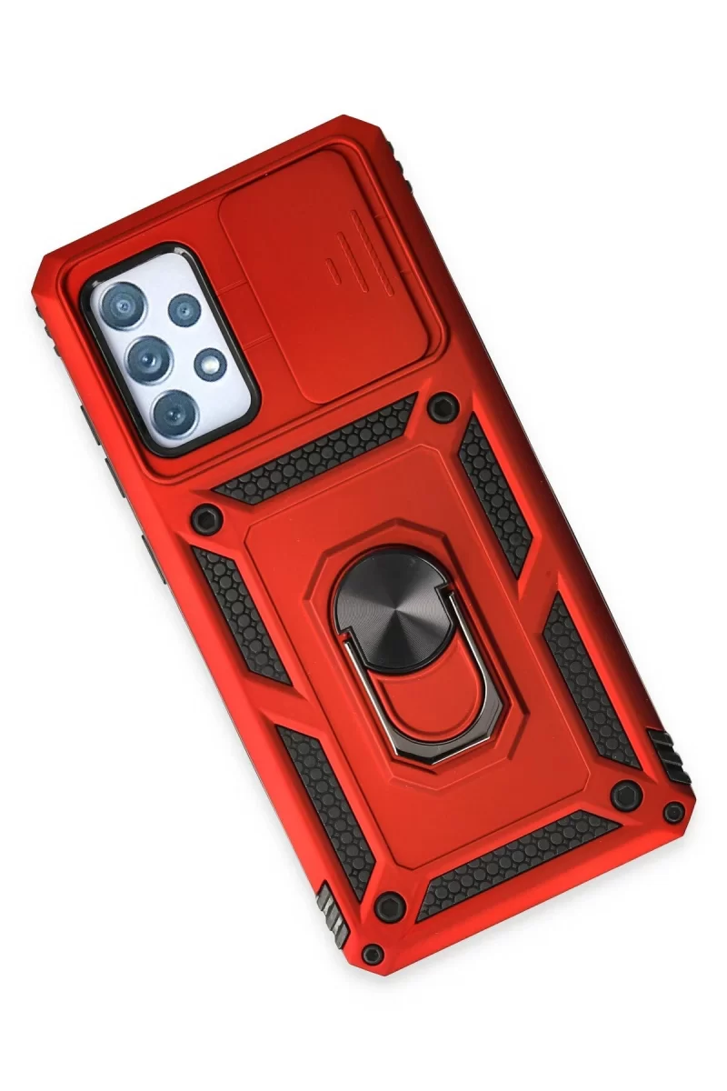 Newface Samsung Galaxy A52 Kılıf Pars Lens Yüzüklü Silikon - Kırmızı