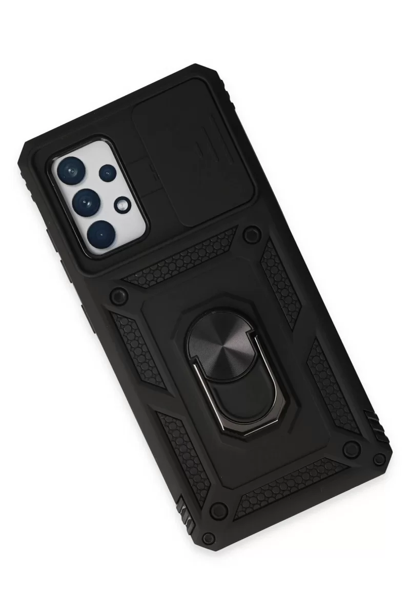 Newface Samsung Galaxy A72 Kılıf Pars Lens Yüzüklü Silikon - Siyah