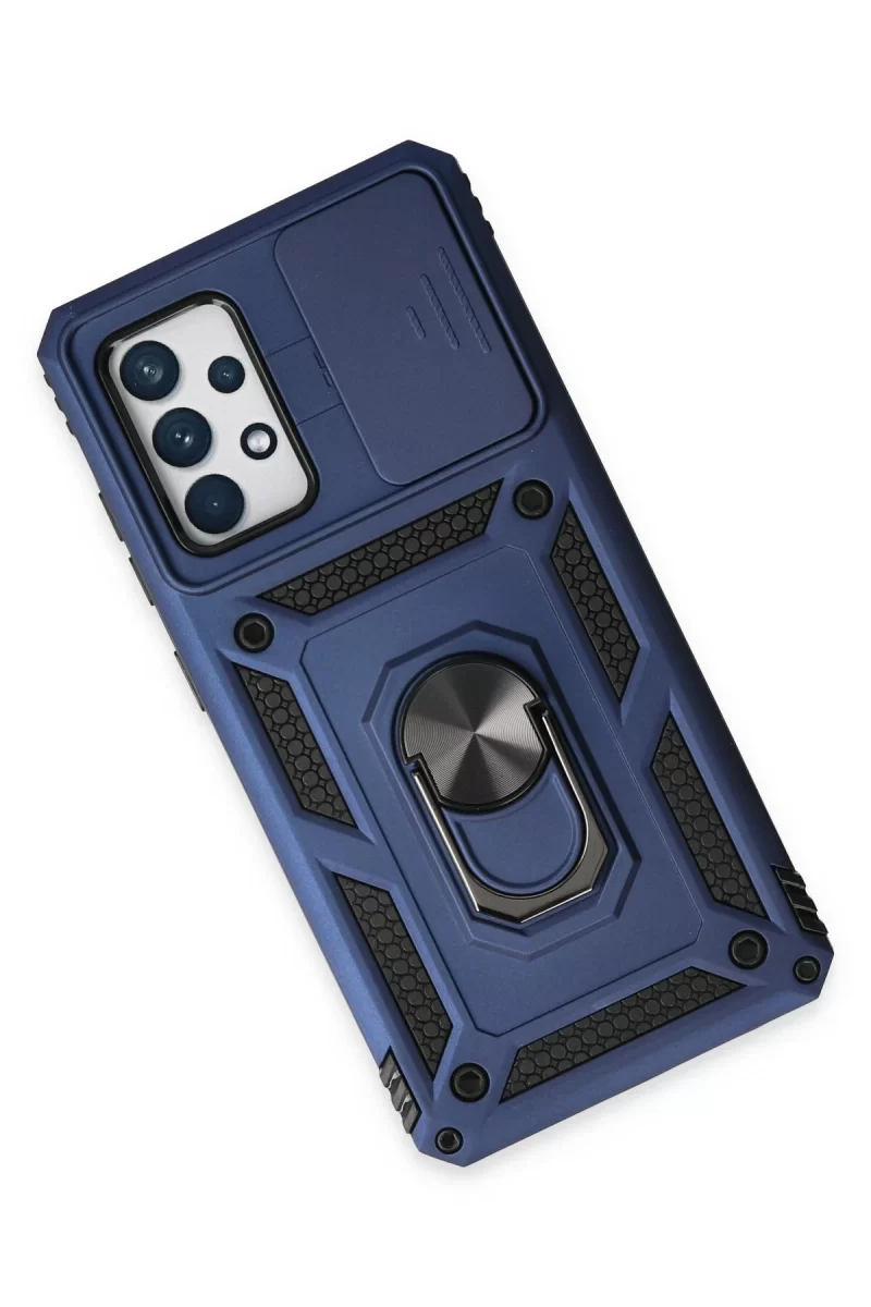 Newface Samsung Galaxy A72 Kılıf Pars Lens Yüzüklü Silikon - Lacivert