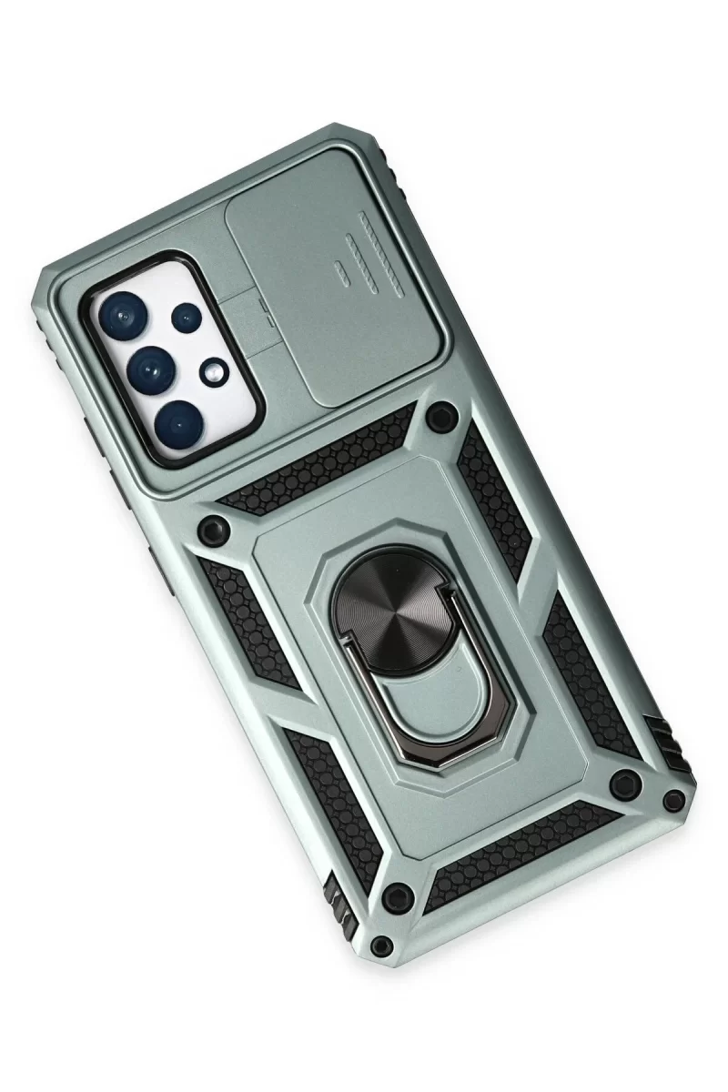 Newface Samsung Galaxy A72 Kılıf Pars Lens Yüzüklü Silikon - Yeşil