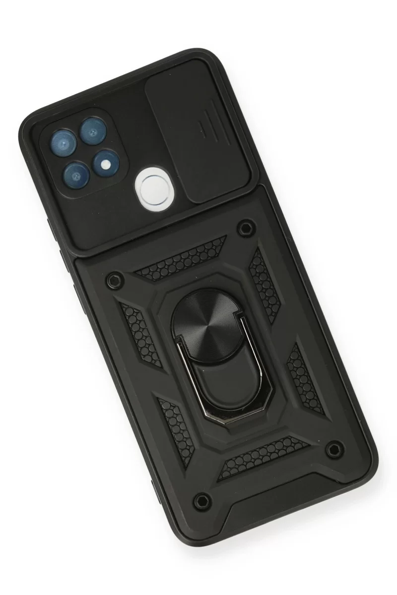 Newface Oppo A15 Kılıf Pars Lens Yüzüklü Silikon - Siyah