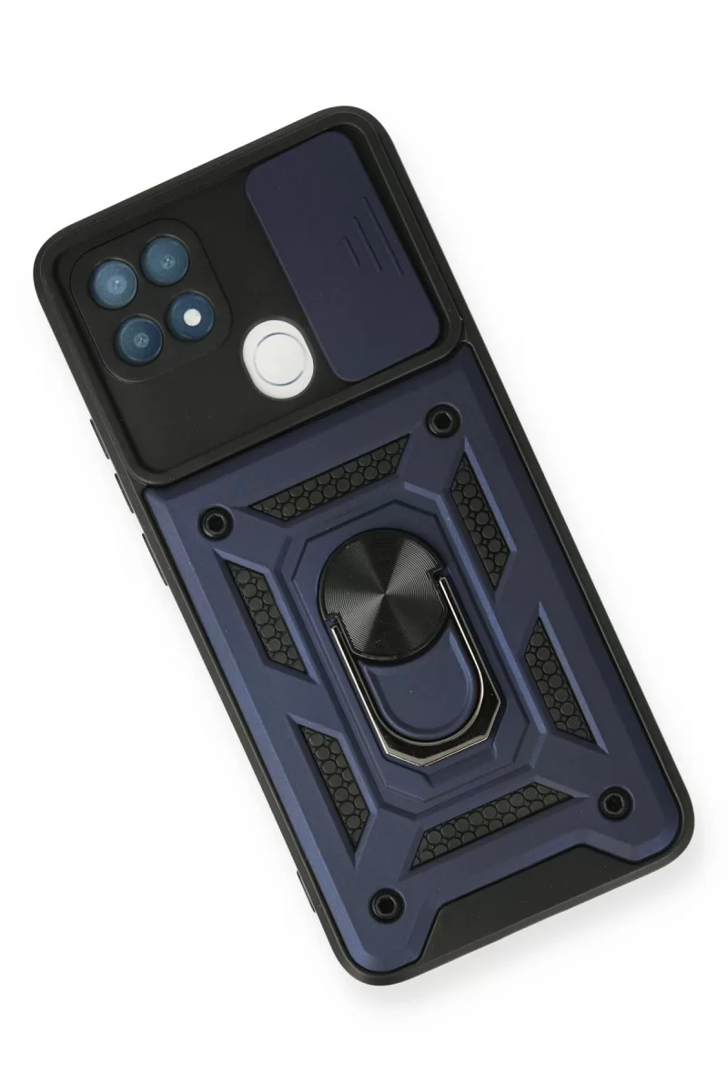 Newface Oppo A15 Kılıf Pars Lens Yüzüklü Silikon - Lacivert